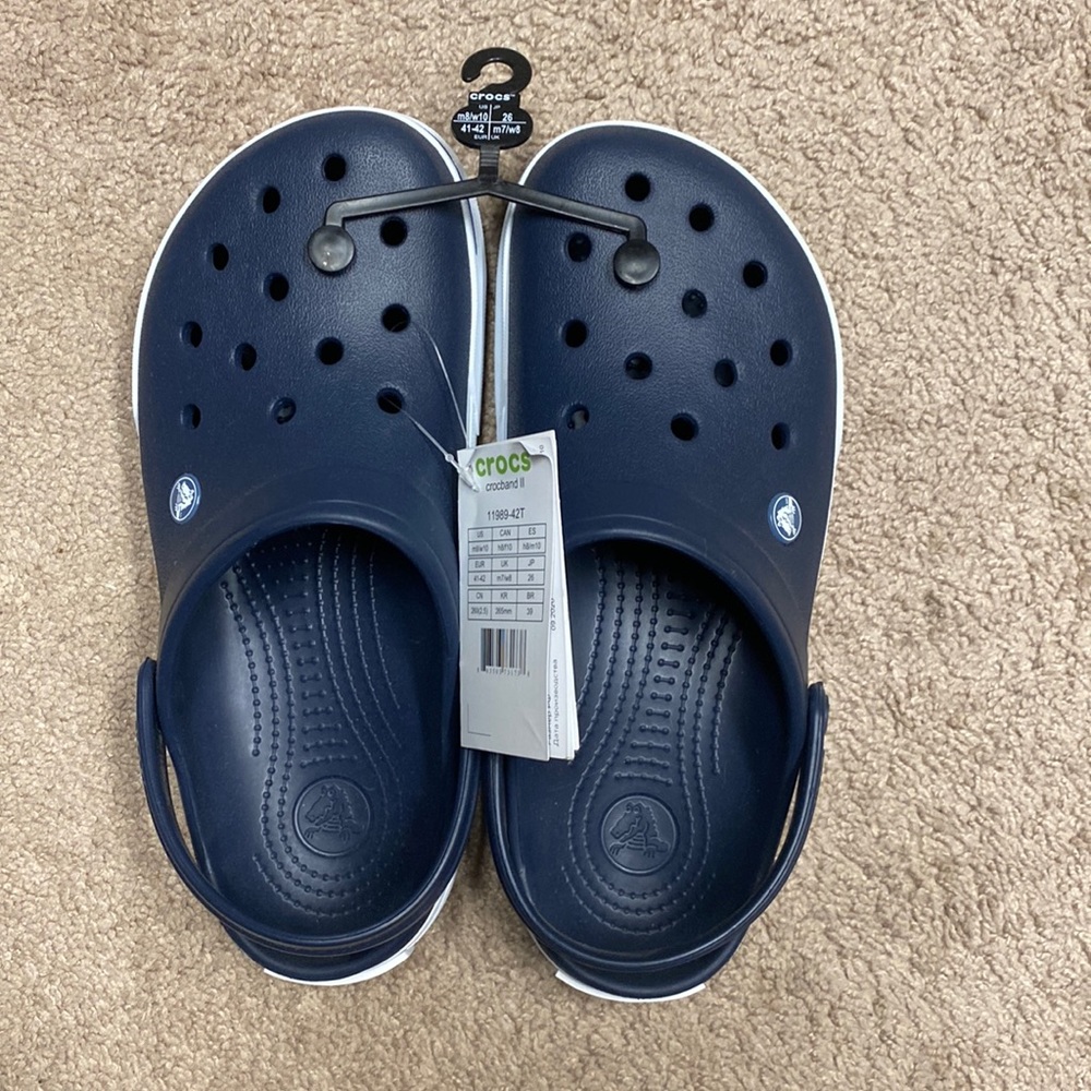Navy and White Crocs
